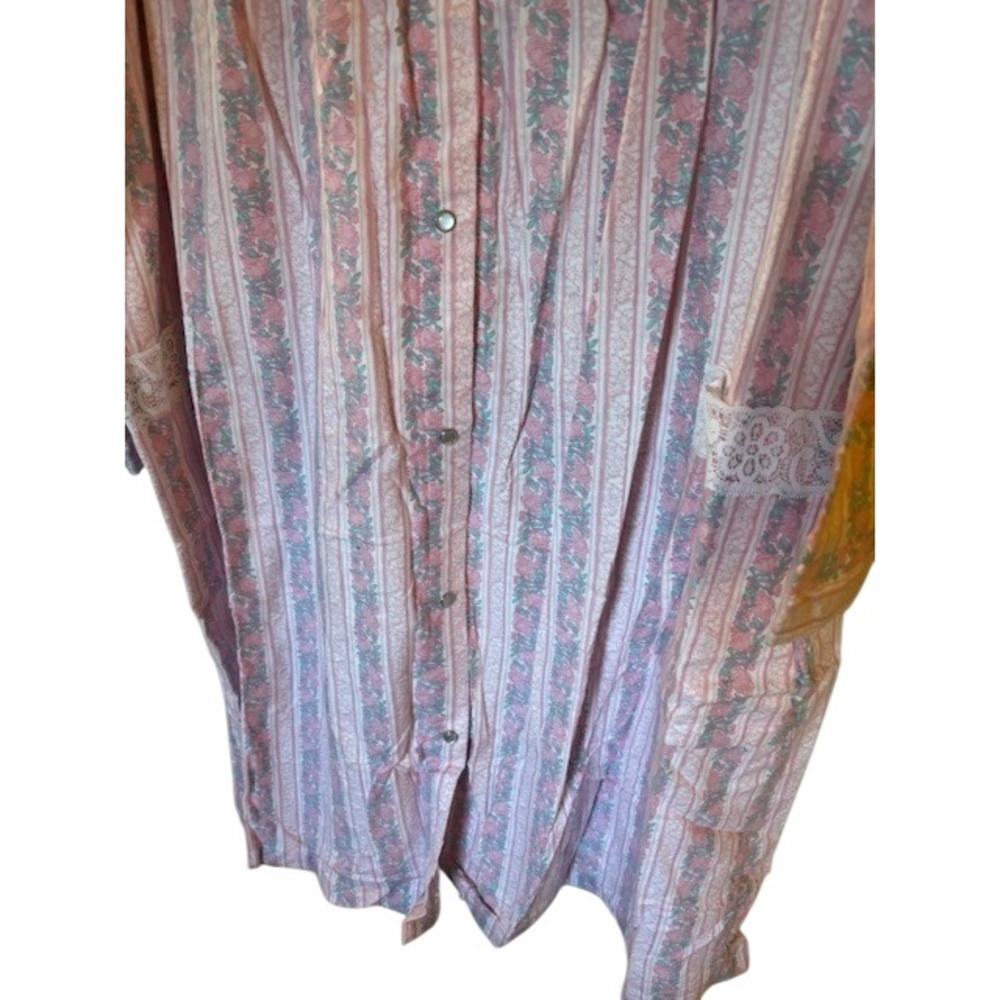Vintage Mervyn's Floral Cotton Nightgown Pink Lace Trim Button Front 3X NWT - Picture 7 of 10
